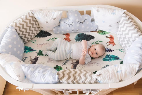Jola's House 4 Pack Set Bassinet Sheets Woodland Forest Animals Wood Neutral Unisex Fitted Baby Bassinet Sheets