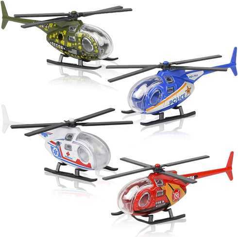ArtCreativity Diecast Helicopter Toy, Pack of 4 - Police, Fire Engine, EMS, Military Diecast Toy Choppers for Kids