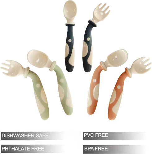 PandaEar Baby Bendable Spoons and Forks Set, 6 Pack Self-Feeding Utensils for Kids