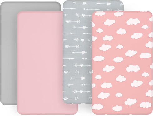 4 Pack Pack Pack 27x39 and Play Fitted Sheets Compatible with Graco n Play Playard, UPPAbaby Remi and Other Playpen