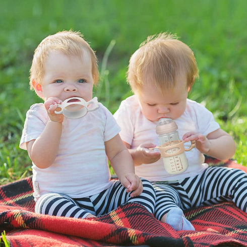 Aolso 2PCS Silicone Baby Bottle Handles, Pink/White Easy Grip Handles for Wide-Neck Bottles, BPA-Free, Dishwasher Safe