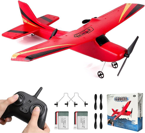 HAWK'S WORK 2 Channel RC Airplane, Ready to Fly 2.4GHz Remote Control Glider for Kids & Beginners (Red)