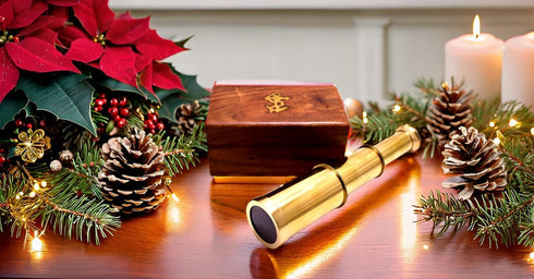 Captains 6" Brass Handheld Mini Telescope with Wooden Box
