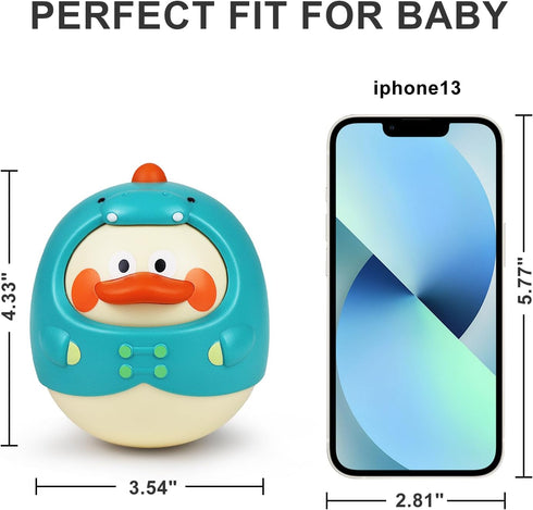 Tinabless Tummy Time Toys - Dinosaur-Duck Roly Poly Baby Toy, Musical Wobbler for Newborns 3-12 Month Gift