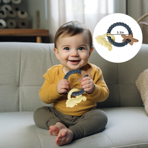 Silicone Teething Ring Toy, Baby Teether with Rattles, BPA Free Sensory Chew Toys for Babies 3-12 Months