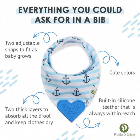Set 4 Pickle & Olive Bandana Teething Bibs with Attached Teether - Of - Nautical