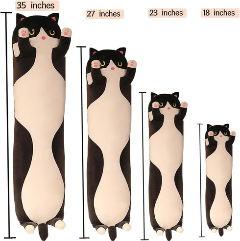 Werdast Gift(Black,18inches) Black Cat Long Plush Pillow Kitty Stuffed Animals Soft Sleeping Throw Pillow Doll Toy