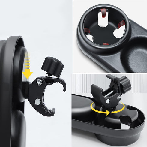 3-in-1 Universal Stroller Snack Tray with Dual Cup Holders, Sturdy Bar Attachment Compatible with Uppababy, Nuna