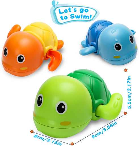 Cute Swimming Turtle Bath Toys for Toddlers 1-3, 3 Pack Water Pool Floating Wind Up Toys for 1 Year Old Gifts