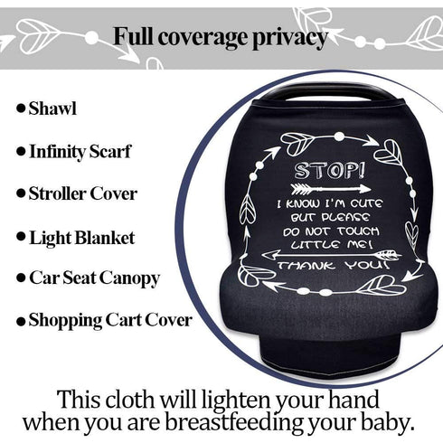 Car Seat Covers for Babies, No Touching Sign Canopy, Multiuse Nursing Covers for Newborns, Black