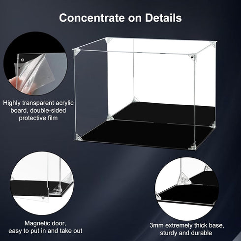 Acrylic Display Case - Clear Action Figure Display Case with Mirrored Back, Dustproof Storage Box for Collectibles