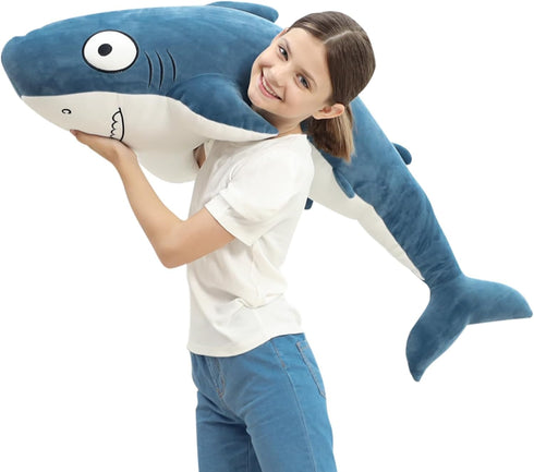48” Blue Giant Sharks Plush - Large Whale Shark Stuffed Animal, Big Ocean Sea Fish Squishy Body Pillow