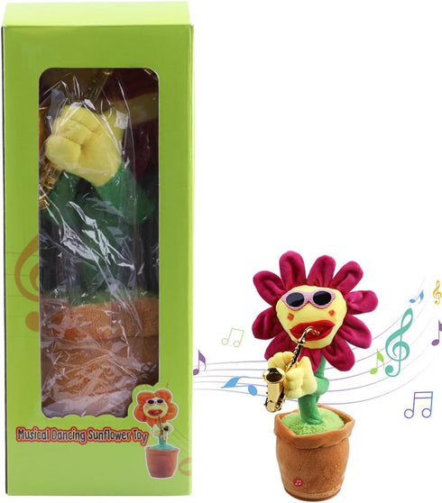 Musical Sing and Dancing Sunflower - Soft Plush Funny Creative Saxophone Singing Toy (Pink)