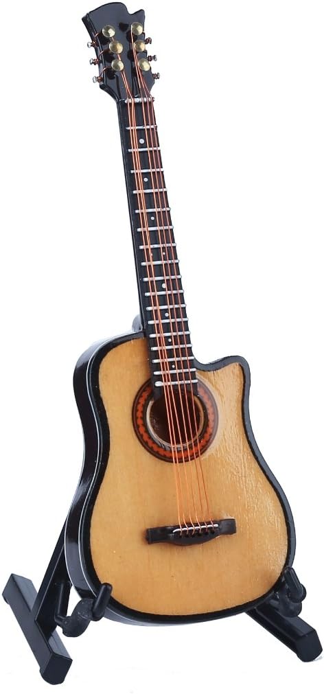 Dselvgvu Wooden Miniature Guitar with Stand and Case, Collectible Musical Instrument Replica