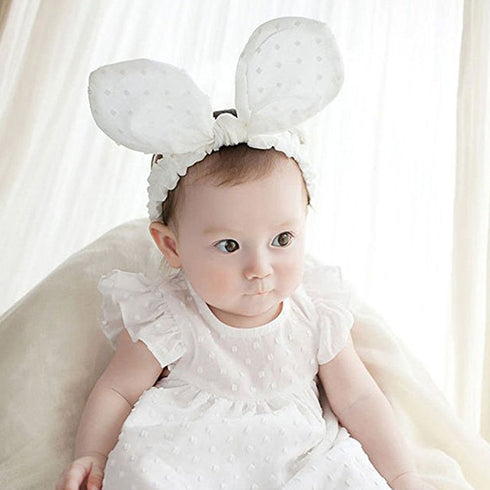 RQJ Baby Girls Rabbit Headband, Bunny Ear Headwear, Kids Hair Band Headwrap (White)