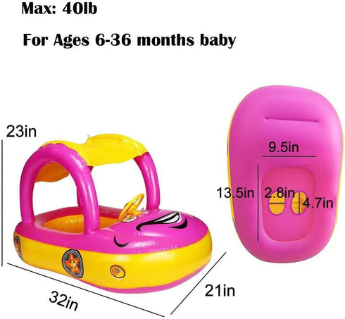 Summer Baby Pool Float with Canopy Steering Wheel Sunshade Swim Ring Car Inflatable Toys Infants Float Seat Boat