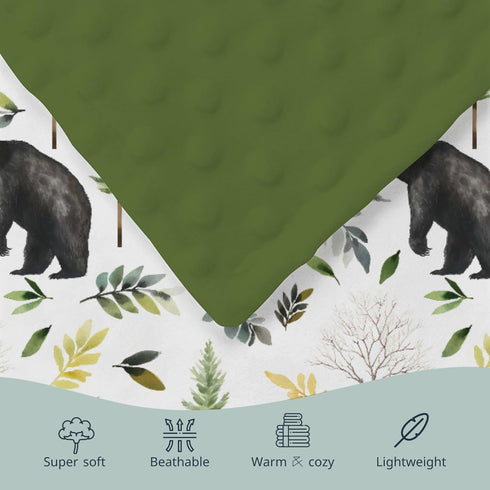 30 40 HawSkgFub Forest Woods Animal Friends Mink Baby Blankets Dotted Backing Boy Girl Shower Gift, Bear Deer Fox