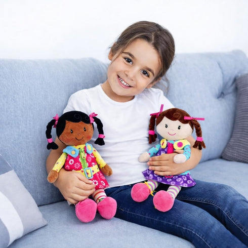 Snuggle Stuffs 15" 2 Sugar Snap Plush Learn to Dress Doll for Toddlers - - Gifts for Year Old Girls