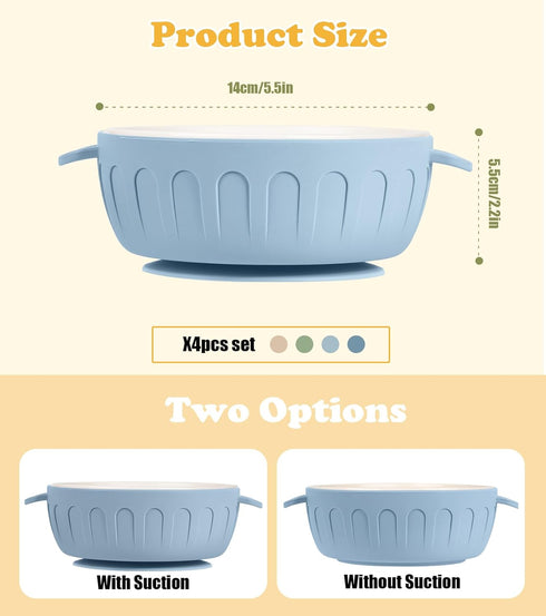 4 Packs iNeibo Porcelain Baby Bowls with Silicone Sleeve for Toddler Feeding, BPA-Free, Non Slip, Microwave