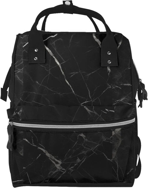 FHEDVBN Black Marble Diaper Bag Backpack for Women Multifunction Waterproof Mummy Backpacks for