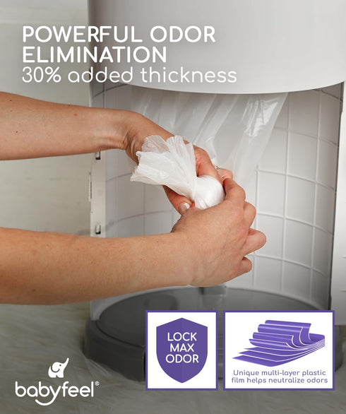 8 Pack, 30% 4640 Babyfeel Refills for DEKOR PLUS Diaper Pails, Exclusive Extra Thickness, Fresh Powder Scent, Holds up