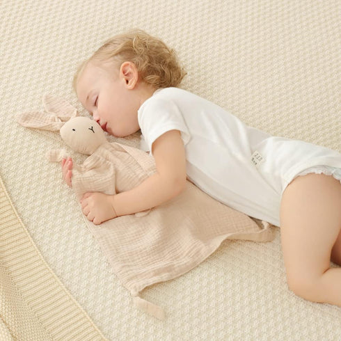 insular Bunny Lovey Blanket - Organic Cotton Muslin Security Blanket for Babies, 2 Pcs Set (Khaki & Pink)