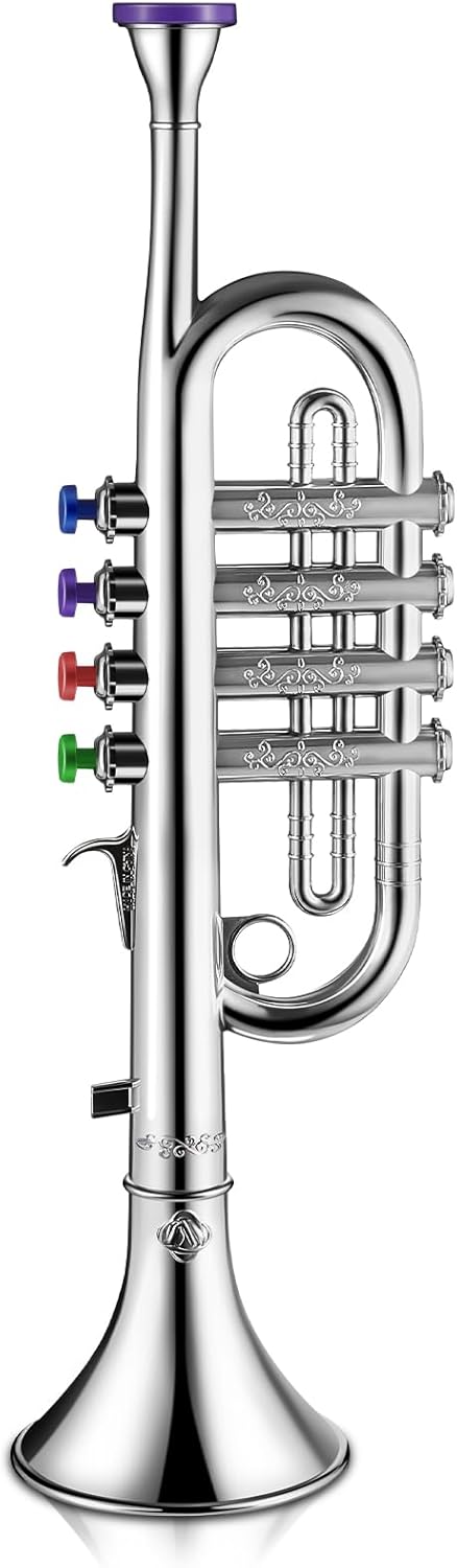Lewtemi Silver Trumpet Musical Instruments Toy for Kid Toddler Fake Plastic Preschool