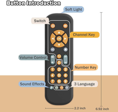Baby TV Remote Control Toy with Music, Sound, and Light, Realistic Educational Learning Toy for 6-36 Months Boys and
