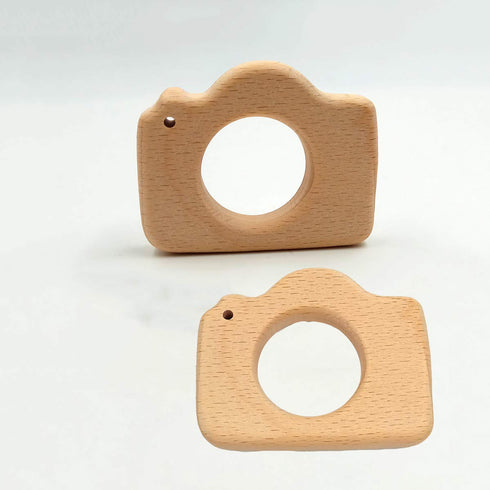 10pcs Lovely Cartoon Wood Camera Teether, Pure Natural Animal Shape Beech Wooden Teething Toys