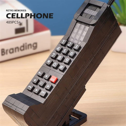 Vintage Telephone Mobile Phone Building Blocks, 489PCS with Holder, Collectible Gift for 6+ Children and Adults