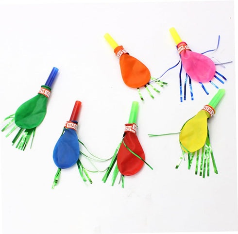 Toyvian Metallic Balloons, 100 Pcs Kids Playset, Musical Blow Outs Party Whistles Noisemaker for Children