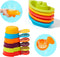 Bath Toys Rainbow Floating Boats with Bathing Spoon, 11 Pcs Water Table Toys for Toddlers 1-3/Infants 6-12-18 Months