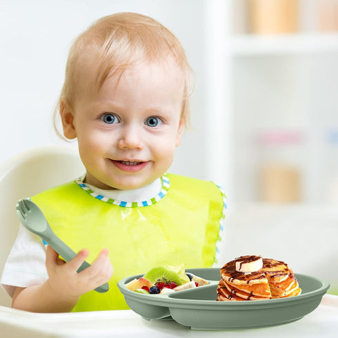 6 Pack set Meanplan Suction Plates for Toddlers with Lids Silicone Baby Plates Food Grade Silicone Divided Design BPA