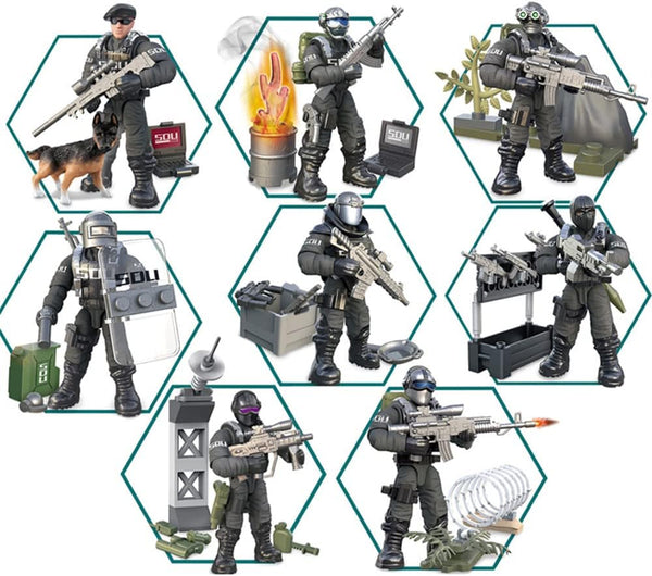 Special Forces Mini Military Action Figure with Weapons Building Blocks Playset, 8 PCS 1:36 Scale SWAT Police Figure,