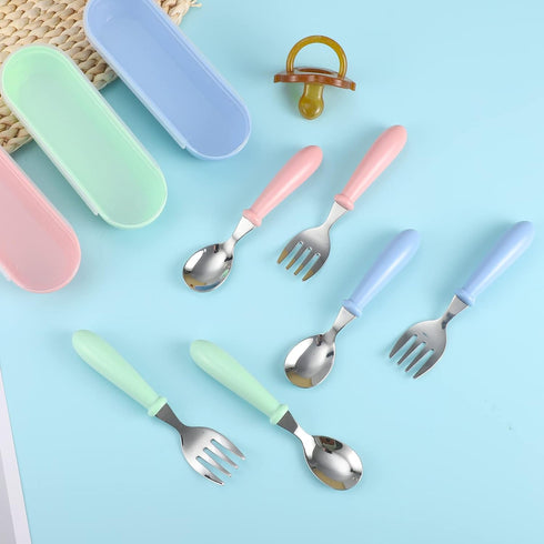 Toddler Utensils, Stainless Steel Baby Silverware Set with Storage Box for Safe Dining, 3 Set with Case