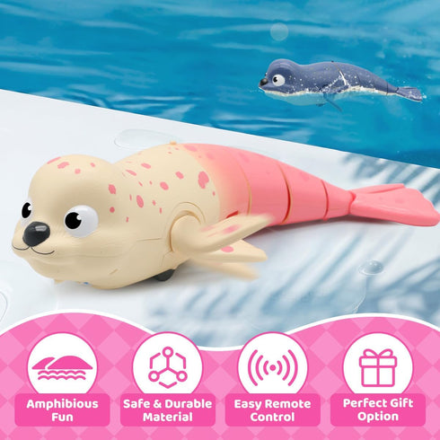 2.4Ghz 3-12, Swimming QUN XING Amphibious Remote Control Seal - Rechargeable Pool & Land Toy for Kids Ages Waterproof