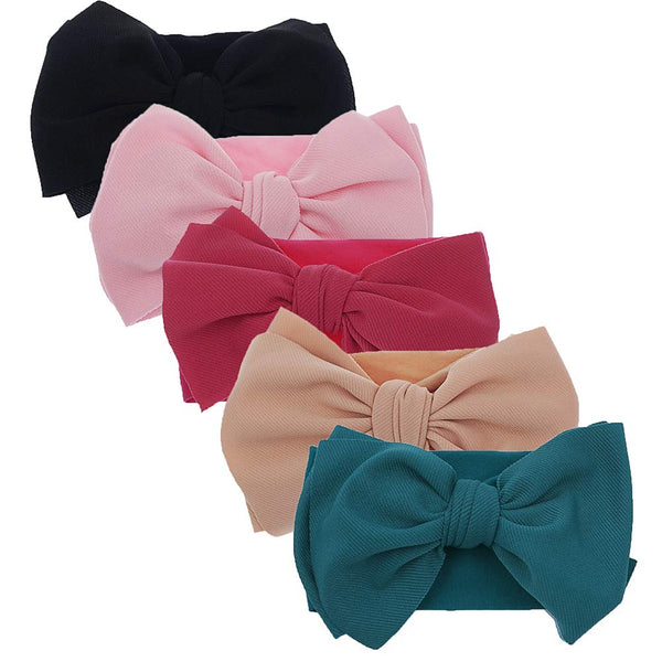 KIDOCHEESE Hairband, Baby Girl Bows Nylon Headbands with Bows, Handmade Hair Accessories for Newborns, 5 Pcs