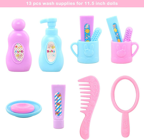 BARWA 43 PCS Doll Accessories Travel Toiletries Clip Bag, Crown, Necklace, Comb for 11.5 inch Doll Xmas Gift