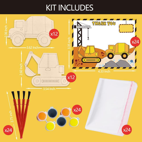 Jekocet 24 Construction Party Favors Pcs Construction Birthday Party Supplies Construction Cards with Wooden Painting