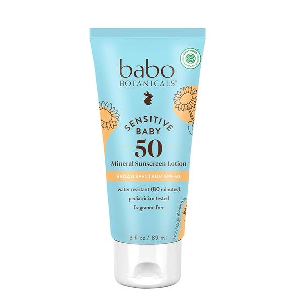 Babo Botanicals Sensitive Baby Mineral Sunscreen Lotion SPF50 - Natural Zinc Oxide