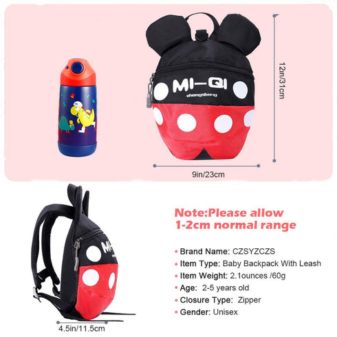 Baby Toddler Leash Backpack, Anti-Lost Travel Bag Harness Reins for Boys Girls (Black Red, 1-5 Years)
