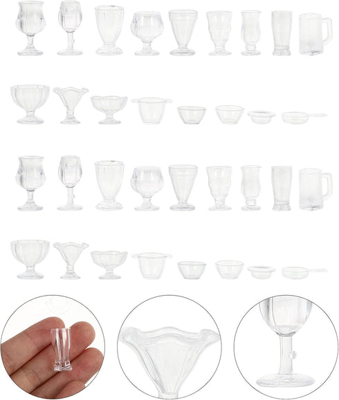 34 Pcs Miniature Cups 1/17 Dollhouse Miniature Wine Glass Drink Cups Set for Kitchen Accessories