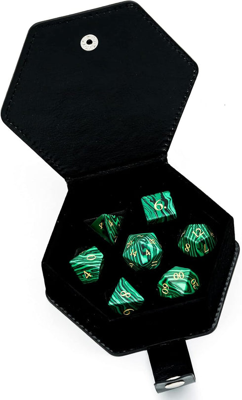 UDIXI Malachite Stone Dice Set, 7PCS Gemstone Polyhedral D&D Dice with Gift Case for Dungeons and Dragons Games