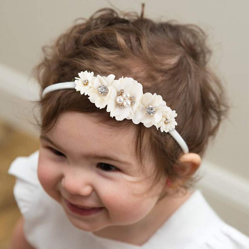 Baby Girl Floral Headband, Nylon Flower Crown Elastic Hairband Set of 3 Hair Accessories Gift for Girls