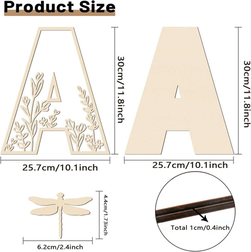 12 Inch Layered Large Wooden Letters for Wall Decor, Flowered Paintable Wooden Nursery Letters for Crafts Wood Alphabet