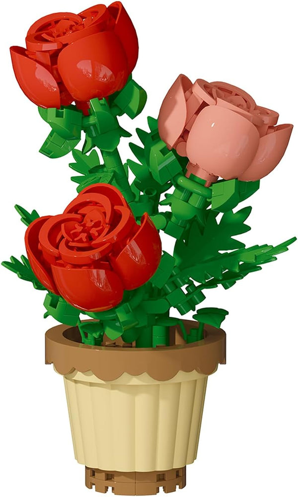 Jollcnoia Rose Flower Potted Bonsai Building Toys Blocks Particle Flower Botanical Mini