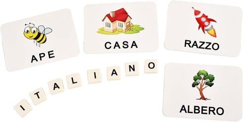 BOHS Italian Literacy Wiz Fun Game - 60 Flash Cards - Educational Toys for Preschool Language Learning - See and Hide