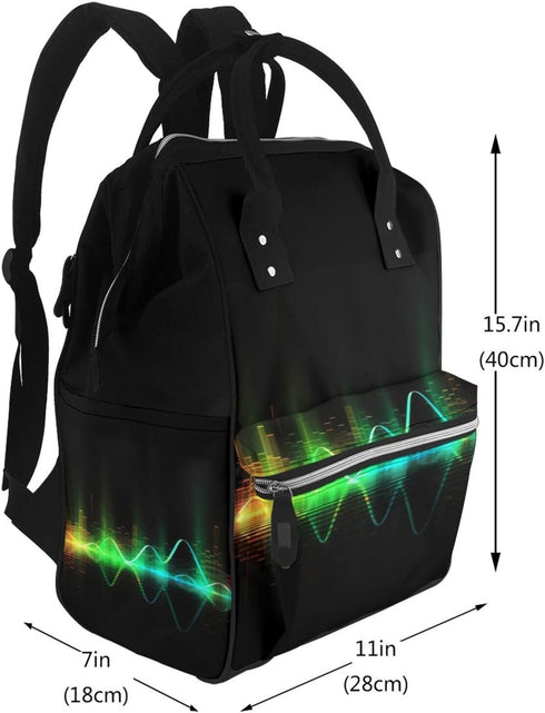 FHEDVBN Backpack Mummy Backpacks Daypack Cool Music sound wave Diaper Bag for Women Multifunction Waterproof for Mom