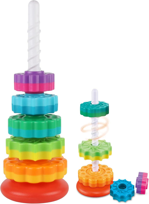 Baby Spinning Stacking Toys for Toddlers 1-3, Rainbow Ring Stacker Montessori Toys for 6-12 Months, Christmas Gifts