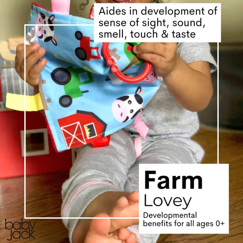The Learning Lovey 5 Tummy 8" 8" Baby Sensory Farm Animal Crinkle Tag Toy for Developing Senses - Learning Shapes